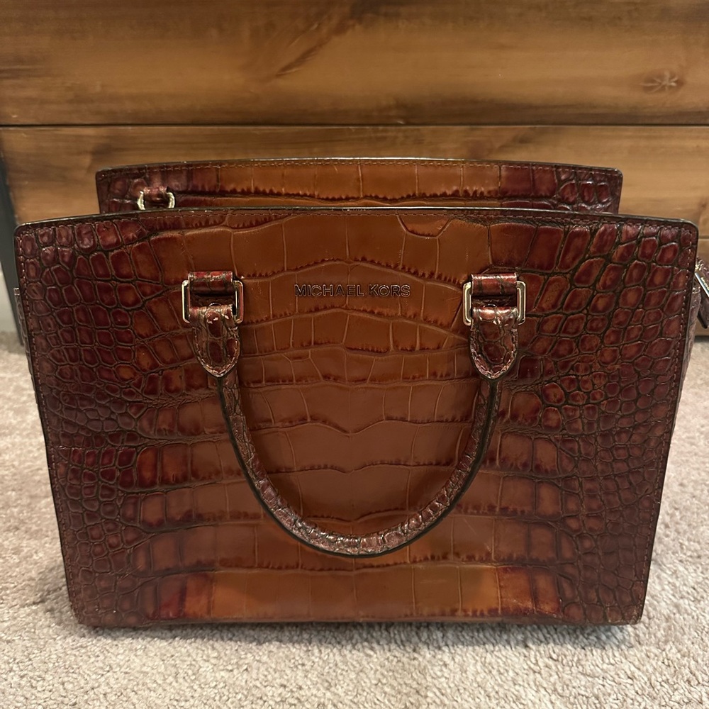 Michael Kors Selma Bag Alligator Texture Brown